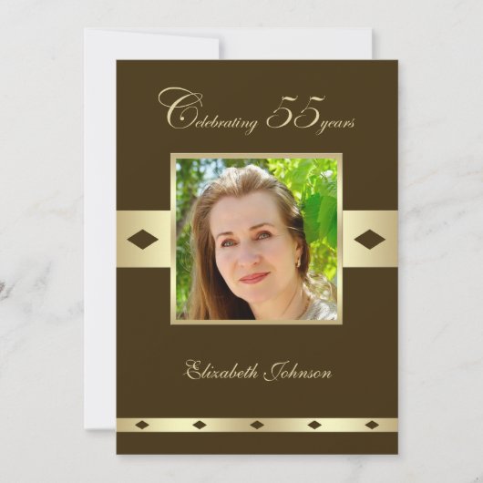 Foto 55e verjaardag Party uitnodiging bruin (Voorkant)