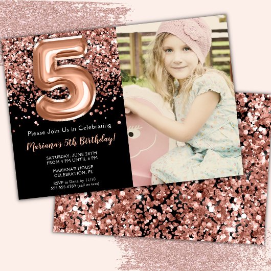 Foto 5e Black Roos Gold Glitter Verjaardag Kaart