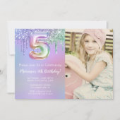 Foto 5e Paarse Roze Glitter Verjaardagsfeest Kaart (Voorkant)