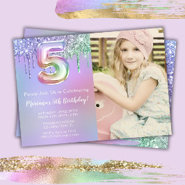Foto 5e paarse roze glitters verjaardagsfeestje kaart