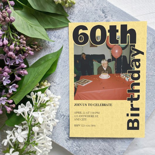 Foto 60e verjaardag in Yellow Icons Theme elder Kaart