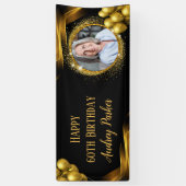 Foto 60e verjaardag Party Banner Zwart Goud (Verticaal)