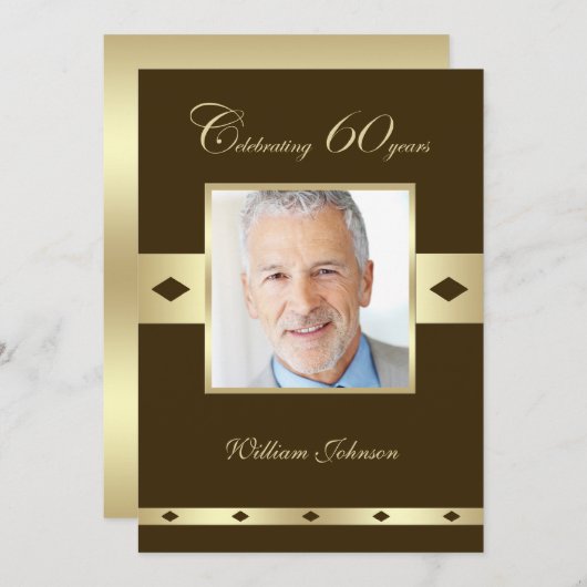 Foto 60e verjaardag Party uitnodiging bruin (Voorkant / Achterkant)