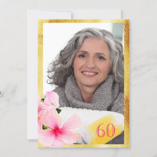 Foto 60e verjaardag roze bloemwit kaart