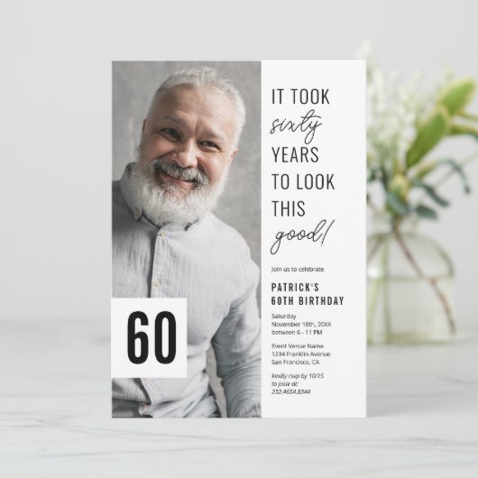 Foto 60e verjaardag van 60e verjaardag Uitnodiging (Staand voorkant)