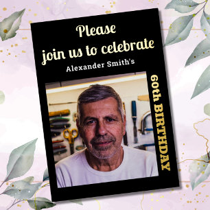 Foto 60th Birthday Black Gold Folie Uitnodiging