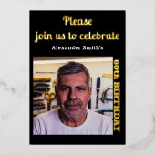 Foto 60th Birthday Black Gold Folie Uitnodiging (Voorkant)