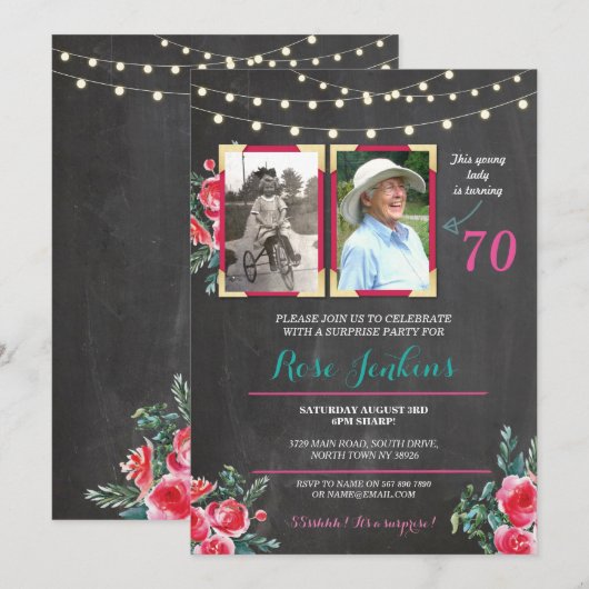 Foto: 60th Floral 2 Afbeeldingen Invite Kaart (Voorkant / Achterkant)