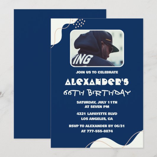 Foto 66e verjaardag uitnodigingen Mannen Eenvoudig (Voorkant / Achterkant)