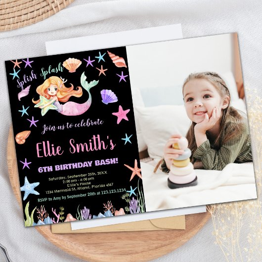 Foto 6e roze onder het zee Zeemeermin Verjaardag Kaart