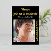 Foto 70th Birthday Black Gold Folie Uitnodiging (Staand Voorkant)