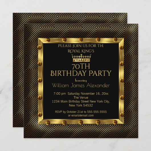 Foto 70th Birthday Party Crown Gold Chevron Kaart (Voorkant / Achterkant)