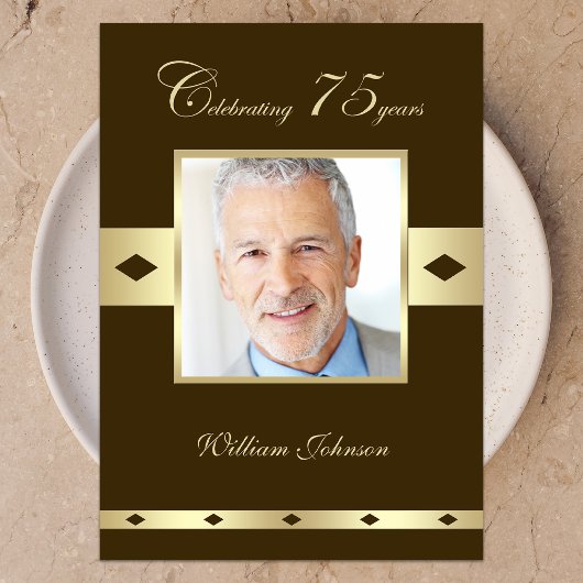 Foto 75e verjaardag Party uitnodiging bruin