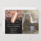 Foto 7e Black Roos Gold Glitter Verjaardag Kaart (Voorkant)