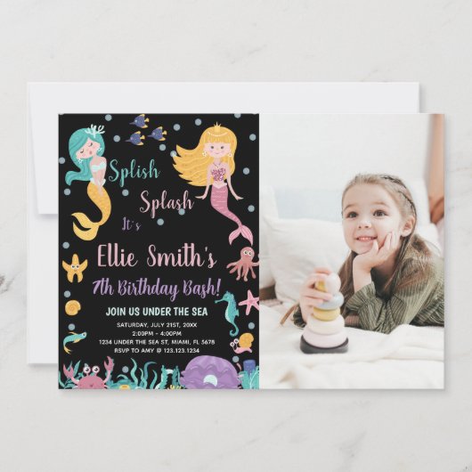 Foto 7e onder het zee Blond Zeemeermin Verjaardag Kaart (Voorkant)
