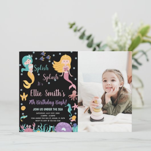Foto 7e onder het zee Blond Zeemeermin Verjaardag Kaart (Staand voorkant)