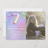 Foto 7e Paarse Roze Glitter Verjaardagsfeest Kaart (Voorkant)