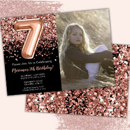 Foto 7e verjaardagsfeest Black Rose Gouden Glitter Kaart
