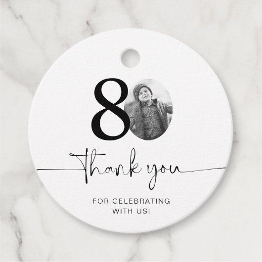 Foto 80e verjaardag Dank u Bedankjes Labels (Voorkant)