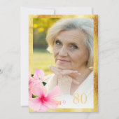 Foto 80e verjaardagsfeest tropisch bloemwit kaart (Voorkant)