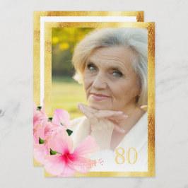 Foto 80e verjaardagsfeest tropisch bloemwit kaart