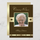 Foto 85e verjaardag Party uitnodiging bruin (Voorkant / Achterkant)