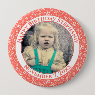 Foto 90e Willekeurig Nummer Patroon Koraal/Wit Ronde Button 4,0 Cm