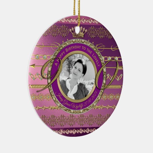 Foto 90th Birthday Gold Crown Diamonds Lijst Keramisch Ornament (Rechts)