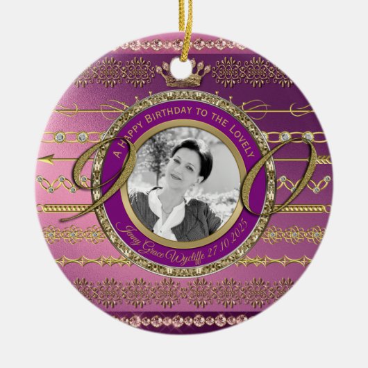 Foto 90th Birthday Gold Crown Diamonds Lijst Keramisch Ornament (Voorkant)