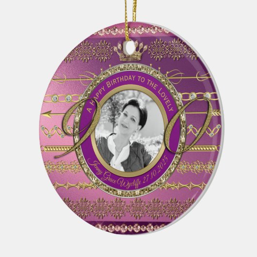 Foto 90th Birthday Gold Crown Diamonds Lijst Keramisch Ornament (Links)