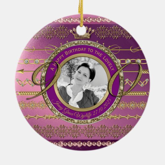 Foto 90th Birthday Gold Crown Diamonds Lijst Keramisch Ornament (Achterkant)