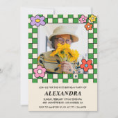 Foto 91e verjaardag uitnodiging Retro Groovy Flora (Voorkant)