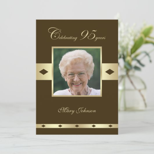 Foto 95e verjaardag Party uitnodiging bruin (Staand voorkant)
