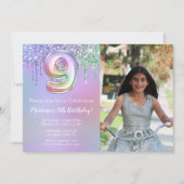 Foto 9e Paarse Roze Glitter Verjaardagsfeestje Kaart (Voorkant)