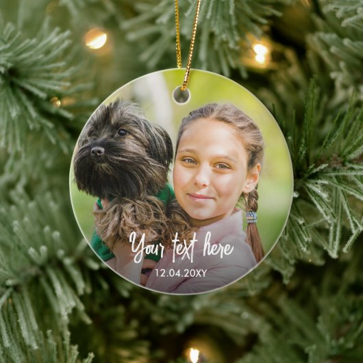 Foto-aandenken Aangepaste tekst Kerstmis Keramisch Ornament (Boom)