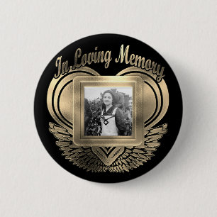 Foto aangepast herdenkingshart toevoegen ronde button 5,7 cm
