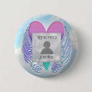 Foto Aangepast Memorial Angel Wings Heart toevoege Ronde Button 5,7 Cm
