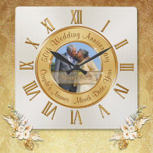 Foto Aangepaste 50th Wedding Jubileum Clocks Vierkante Klok