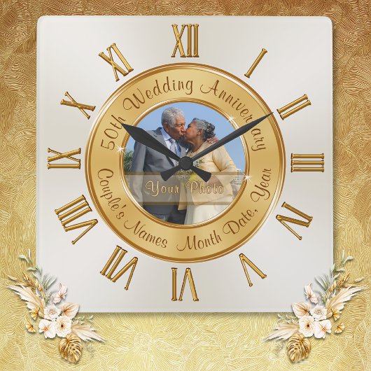 Foto Aangepaste 50th Wedding Jubileum Clocks Vierkante Klok