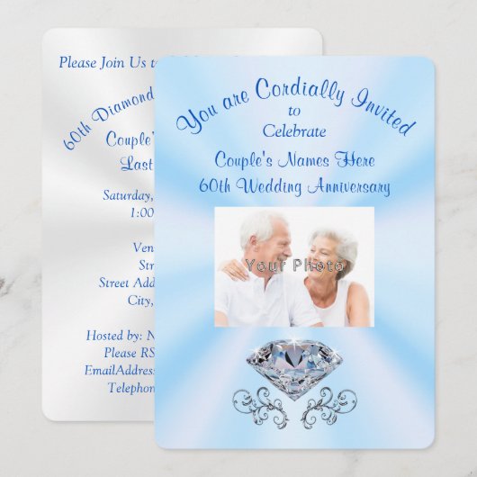 Foto Aangepaste 60e Jubileum-uitnodigingen Kaart (Voorkant / Achterkant)
