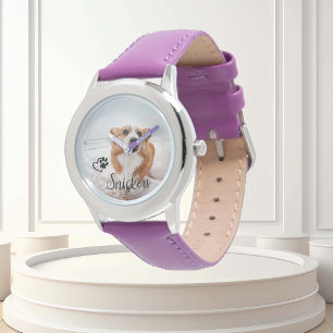 Foto Aangepaste Dog Cat Pet Name Monogram Horloge