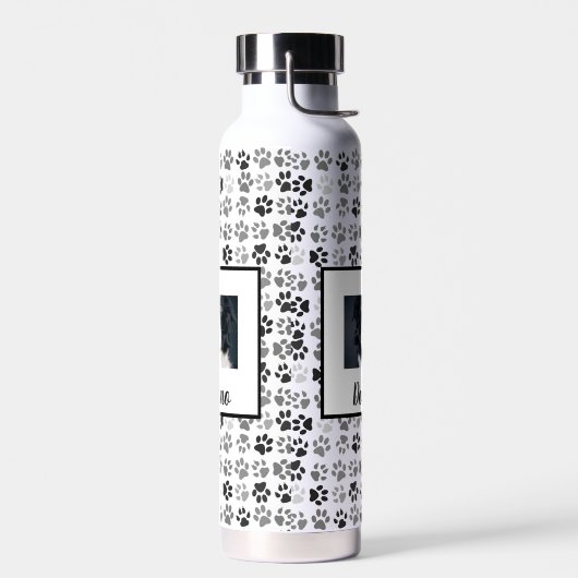 Foto Aangepaste Dog Cat Pet Name Monogram Paws Waterfles (Links)