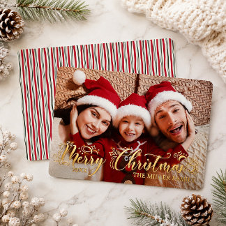 Foto Aangepaste Familie Prettig Kerstmis Typografi Folie Feestdagenkaart