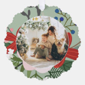 Foto Aangepaste gepersonaliseerde Kerstwinter Bloe Ornament Kaart (Voorkant)