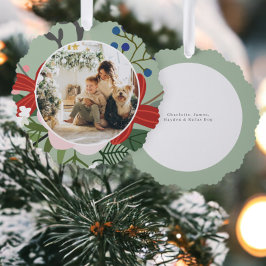 Foto Aangepaste gepersonaliseerde Kerstwinter Bloe Ornament Kaart