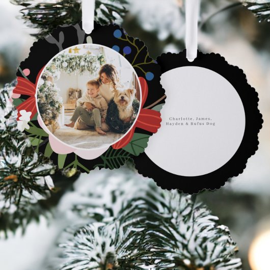 Foto Aangepaste gepersonaliseerde Kerstwinter Bloe Ornament Kaart