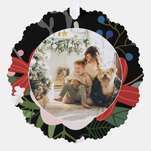 Foto Aangepaste gepersonaliseerde Kerstwinter Bloe Ornament Kaart (Voorkant)