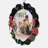 Foto Aangepaste gepersonaliseerde Kerstwinter Bloe Ornament Kaart (Links)