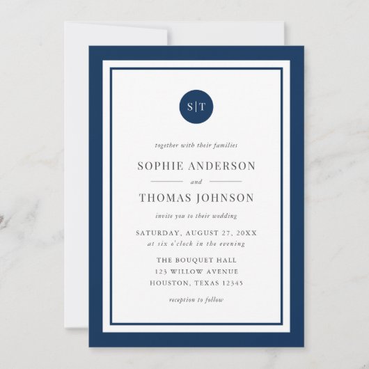 Foto Aangepaste kleurenrondmonogram toevoegen Wedd Kaart (Voorkant)