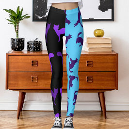 Foto aanpassen Pet Cat Pattern Paarse Azure Zwart Leggings